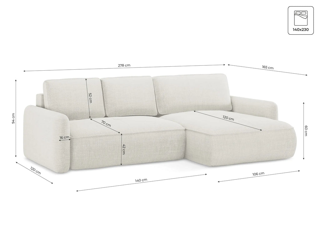 Corner Sofa with sleeping function Cali - 278cm