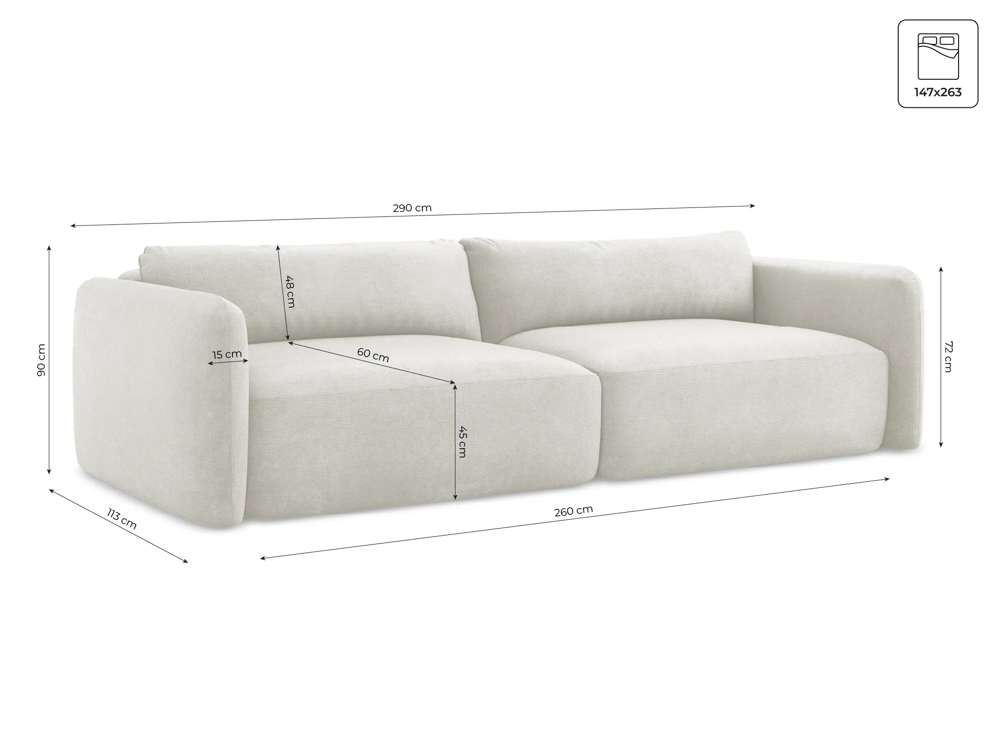 Sofa 4-seater with sleeping function Nuku - 290cm